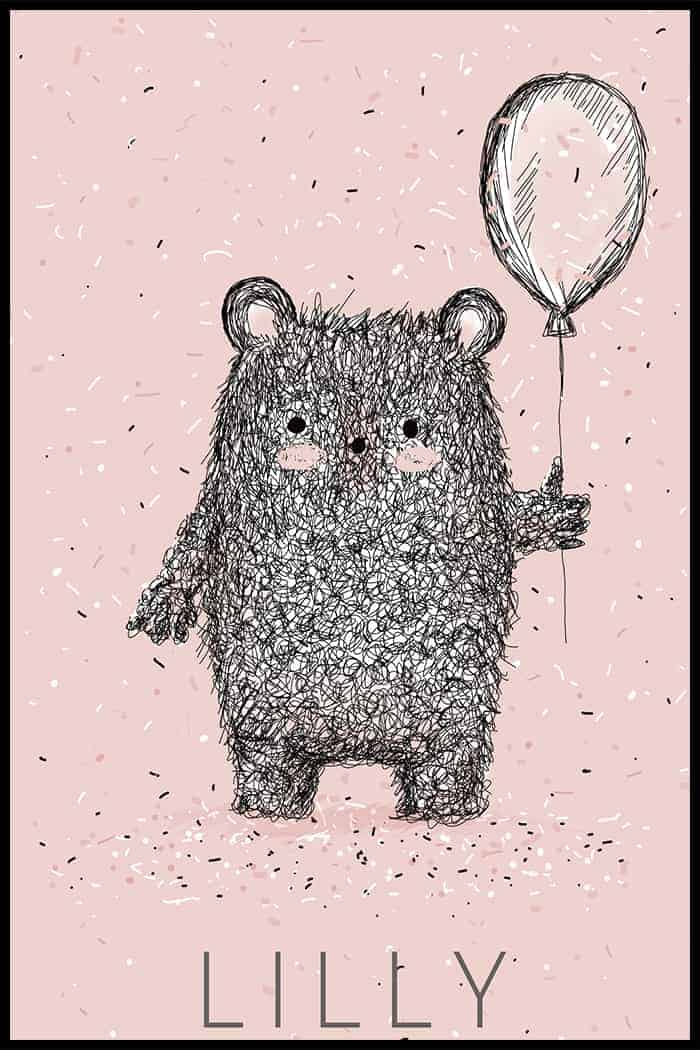 Personlig Poster med Cute Teddy Pink