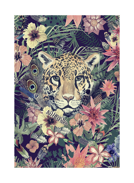 Flowers and Leopard Poster