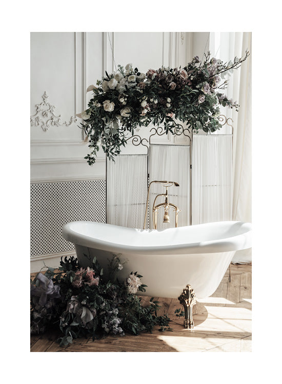 Vintage Bathtub with floral decorations Poster